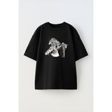 The Wert Unisex Yunan Mitoloji Heykel Tasarım Baskılı Pamuk Sıyah Oversize T-Shirt - Siyah