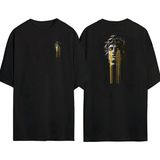 The Wert Yunan Mitolojisi Heykel Ön Arka Baskılı Sıyah Oversize T-Shirt - XL - Siyah