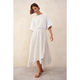 The White Company Keten Karışımlı Asimetrik Kesim Midi Etek - Beyaz - 40