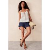 The White Company Keten Karışımlı Askılı Yuvarlak Yaka Kadın Bluz - Beyaz