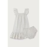The White Company Organik Pamuklu Brode Fırfırlı Kız Bebek Elbisesi - Açık Kahverengi - 3 - 6 Ay