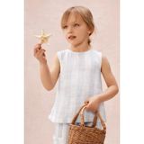 The White Company Organik Pamuklu Çizgili Kız Bebek Bluz ve Pantolon Takımı - 1 - 1,5 Yaş - Beyaz - Mavi