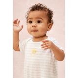 The White Company Organik Pamuklu Güneş Nakışlı Çizgili Kısa Bebek Uyku Tulumu - Beyaz - Gri - 1 - 1,5 Yaş
