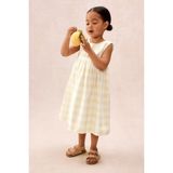 The White Company Organik Pamuklu Kareli Fiyonk Detaylı Kız Bebek Elbisesi - Sarı - Beyaz - 1,5 - 2 Yaş