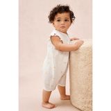 The White Company Organik Pamuklu Limon Desenli Fırfır Kollu Kız Bebek Kısa Uyku Tulumu - Beyaz - 1,5 - 2 Yaş