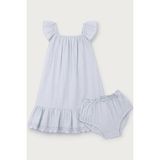 The White Company Organik Pamuklu Mavi Brode Detaylı Kız Bebek Elbise - 9 - 12 Ay