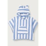 The White Company Organik Pamuklu Mavi Çizgili Kapüşonlu Bebek Plaj Pançosu - 2 - 4 Yaş - Beyaz - Mavi