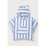 The White Company Organik Pamuklu Mavi Çizgili Kapüşonlu Bebek Plaj Pançosu - 2 - 4 Yaş - Beyaz - Mavi