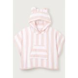 The White Company Organik Pamuklu Pembe Çizgili Kapüşonlu Bebek Plaj Pançosu - 2 - 4 Yaş - Beyaz - Pembe