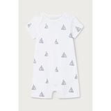 The White Company Organik Pamuklu Yelkenli Desenli Kısa Kollu Bebek Tulumu - Beyaz - Mavi - 3 - 6 Ay