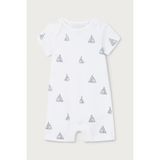 The White Company Organik Pamuklu Yelkenli Desenli Kısa Kollu Bebek Tulumu - Beyaz - Mavi - 3 - 6 Ay