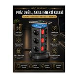 The Wlue 12’li Kule Tipi Çoklu Priz | 3680W | Kablosuz Şarjlı | USB Çıkışlı | Akıllı Güç İstasyonu