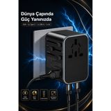 The Wlue 25W Evrensel Seyahat Şarj Adaptörü Fiş | AC Priz Dönüştürücü | 2xType-C | 1xUSB-A | US EU UK AU Uyumlu