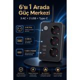 The Wlue 3'lü Akım Korumalı Priz 2500W | 2x USB-A + Type-C PD 20W | 2 Metre Uzatma Kablosu