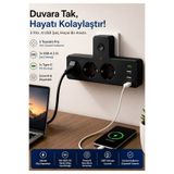 The Wlue 3’lü Akım Korumalı Priz Çoğaltıcı | 3x USB-A ve 1x Type-C Çıkışlı Priz | 2500W 10A