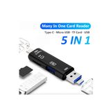 The Wlue 5İN1 OTG Kart Okuyucu USB 2.0 - Type-C - Micro USB - Micro SD/TF Hafıza Kartı Çevirici Adaptör