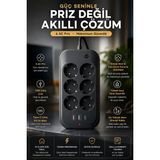 The Wlue Akım Korumalı Çoklu Priz 6'lı | 2500W 10A | USB Şarjlı Priz | 2 USB + Type-C PD Destekli Uzatma Prizi - Siyah