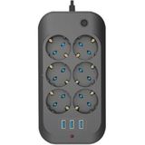 The Wlue Çoklu Priz, 6'lı, 3 USB Port 3.4A, 2500W, 2M Kablo, Akım ve Çocuk Korumalı, Anahtarlı, Siyah
