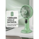 The Wlue Şarjlı Standlı Güçlü El Fanı | Masaüstü Mini Vantilatör | 1200MAH | 5 Kademe Hız Ayarı | Dijital Gösterge - Yeşil