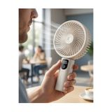 The Wlue Şarjlı Standlı Güçlü El Fanı | Masaüstü Mini Vantilatör | 1200mAh | 5 Kademe Hız Ayarı | Dijital Gösterge