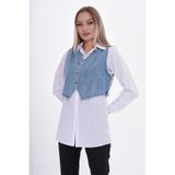 THE WOOW Kadın Buz Mavisi Yanları Ayarlanabilir Düğmeli Crop Jean Yelek
