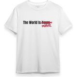 The World Is Mine Yazı Baskılı Tişört Sokak Stil Grafitti Street Unisex Beyaz T-Shirt - 001-Beyaz - XL