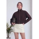 The ZKS Kadın Bomber Ceket Fermuarlı Cepli Crop Haki, Siyah, Kırmızı, Bej, Kahverengi - 0-Kahverengi
