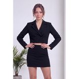 The ZKS Kadın Crop Blazer Ceket Uzun Kol Düğmeli V Yaka Kahverengi, Siyah - XS - 0 - Siyah