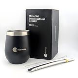 thebmate Klasik Set Yerba Mate Kupası - Paslanmaz Çelik Mate Kupası - Kapaklı Siyah Mate Seti, Bombilla Hasır ve Temizleme Fırçası (8 oz)