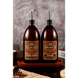 TheBRo 1 Lt Vintage Amber Renkli Ahşap Stantlı Zeytinyağı Şişesi,ayçiçek Yağı Şişesi, Vintage Yağdanlık