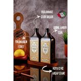 TheBRo 500 ml Ahşap Stantlı Premium Serisi Amber Renkli Zeytinyağı Şişesi ve Ayçiçek Yağı Şişesi Set