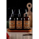 TheBRo 500 ml Amber Renkli Ahşap Stantlı Zeytinyağı, Narekşisi,Sirke Şişesi Vintage Set
