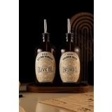 TheBRo 500ML Ahşap Stantlı Amber Renkli Elite Serisi Zeytinyağı Şişesi ve Ayçiçek Yağı Şişesi