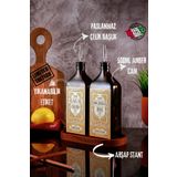 TheBRo 500ml Ahşap Stantlı Premium Serisi Amber Renkli Zeytinyağı Şişesi Ve Ayçiçek Yağı Şişesi Set