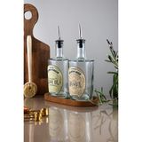 TheBRo 500ML Ahşap Stantlı Şeffaf Kalın Cam Elite Serisi Zeytinyağı ve Ayçiçek Yağı Şişesi
