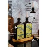 TheBRo 500ML Amber Renkli Ahşap Stantlı Eskitme Dökücülü Elegance Vintage Yağdanlık
