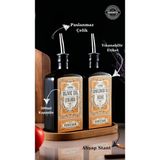 TheBRo 500ml Amber Renkli Ahşap Stantlı New Premium Vintage Zeytinyağı Şişesi Ve Ayçiçek Yağı Şişesi