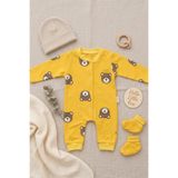 thechild baby collection Yenidoğan Bebek Tulumu | Hayvan Desenli, Uzun Kollu, Çıtçıtlı, %100 Pamuk | Hastane Çıkışı