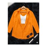 thefun fashion Kadın Oversize Kesim Dokuma Keten Uzun Kollu Turuncu Gömlek %100 Pamuk