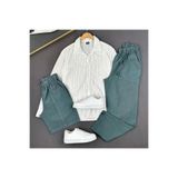 THEGENTMAN Çizgili Krep Gömlek Keten Şort Keten Baggy Pantolon 3'lü Set