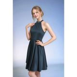 TheJOJODesign Çocuk Abiye Saten Kumaş Halter Yaka İncili Kloş Elbise 13 14 15 Yaş Siyah Davet Mezuniyet Abiyesi