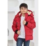 TheJOJODesign Erkek Çocuk Kışlık Polar Astarlı Kalın Elyaf Dolgulu Su Geçirmez Kapüşonlu Mont Kaban