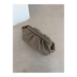 themoiss The Moiss GLOW SÜET BÜYÜK BOY VİZON renk ÖRGÜ DETAYLI EL, OMUZ VE ÇAPRAZ ÇANTA, 33 cm x 21 cm