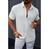 Theo Slim Fit Esnek Likralı Kısa Kol Ayaklı Yaka Erkek Gömlek - 2XL - Beyaz