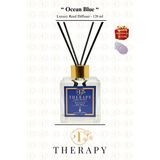 THERAPY smell, OCEAN BLUE - Lüks Çubuklu Oda Kokusu / 120 ml / Extra Clear Kare Cam Şişe / Metal Altın Kapak / HEDİYELİ