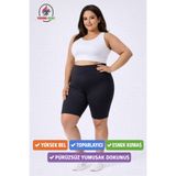 thermo Sport Kadın Büyük Beden Yüksek Bel Toparlayıcı Biker Tayt Spor Fitness Kısa Şort Tayt Siyah