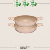 Thermoad 2'li Güveç Sahan Seti Granit Döküm Tava Seti 20CM 22CM - Vizon - 20 Cm, 22 Cm