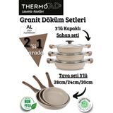 ThermoAD 9 Parça Set Aluminium Döküm Vizon 3'lü Sahan Seti ve 3'lü Tava Seti