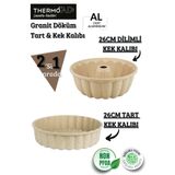 ThermoAD Alüminyum Döküm 2'Li Dilimli ve Tart Kek Kalıbı (Vizon) 26 Cm Sık Dilimli Çeyiz Seti Granit