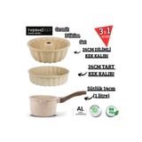 ThermoAD Alüminyum Döküm 3'lü Set Sütlük , Dilimli Ve Tart Kek Kalıbı (VİZON) 26 Cm Sık Dilimli Granit